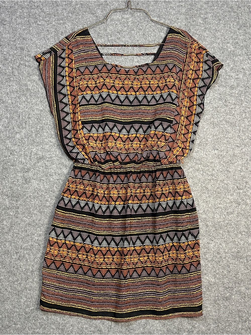 City Triangles Women's M Black Gold Aztec Shift Dress Boho Tribal Festival Vacay